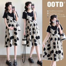 批发实拍孕妇装2026夏季新款宽松显瘦大波点拼接假两件<b class='q'>连衣裙</b>