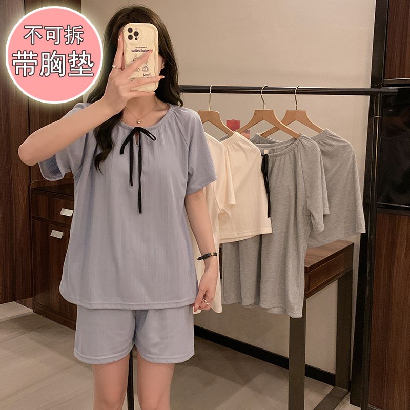 MY747#棉睡衣女夏季甜美公主风短袖带胸垫两件套网红家居服女裝貨源服裝批...