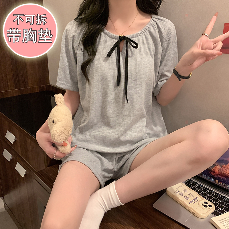 FA11414# 棉睡衣女夏季甜美公主风短袖带胸垫两件套网红家居服 服裝批發女裝批發服飾貨源