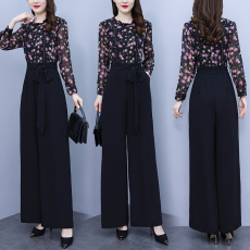 批发实拍假两件时尚<b class='q'>阔</b><b class='q'>腿</b><b class='q'>连体裤女</b>2026年春秋季新款收腰显瘦印花连体衣