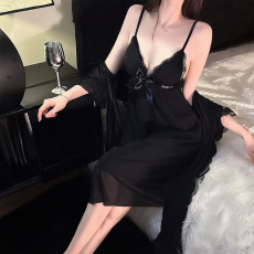 批发<b class='q'>性感</b>睡衣女网纱吊带<b class='q'>睡裙</b>睡袍两件套带胸垫中长款家居服纯欲风睡衣