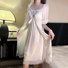 批发<b class='q'>性感</b>睡衣女网纱吊带<b class='q'>睡裙</b>睡袍两件套带胸垫中长款家居服纯欲风睡衣