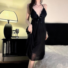 批发<b class='q'>性感</b>睡衣女网纱吊带<b class='q'>睡裙</b>带胸垫中长款纯欲风家居服高级感轻奢风