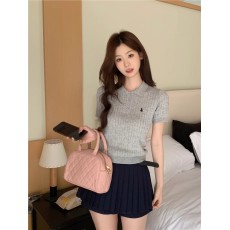 批发天猫抖音质量学院风polo领刺绣短袖T恤针织衫女修身短款甜辣上衣