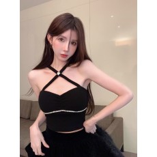 批发天猫抖音质量挂脖胸垫<b class='q'>吊带</b><b class='q'>背心</b>女独特镶钻<b class='q'>无袖</b>设计感性感内搭上衣