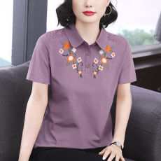 批发<b class='q'>妈妈装</b>2026春季新款短袖T恤女休闲大码宽松翻领<b class='q'>上衣</b>刺绣POLO衫