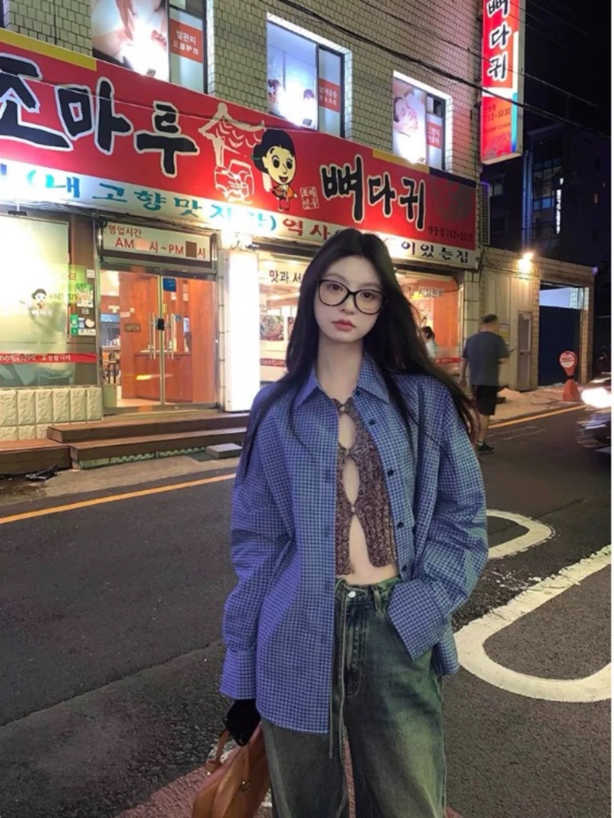 팬 지혜 조 miu 부서 블루 체크무늬 긴팔 여성 셔츠 가을 느긋한 바람 캐주얼 루즈핏 셔츠 패션 다용도 재킷
