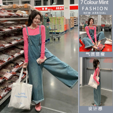 批发2026春<b class='q'>孕妇装</b>新款气质抽绳<b class='q'>孕妇</b><b class='q'>牛仔</b>背带裤+时尚打底套装