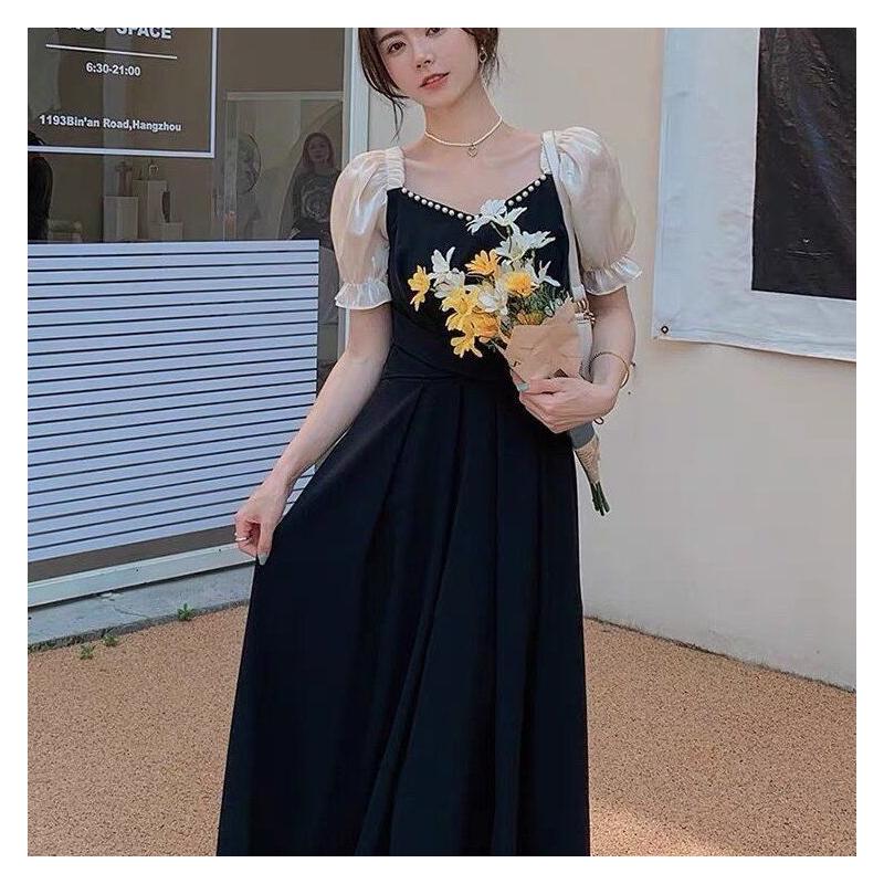 MY660# 甜美法式红色连衣裙女五分袖2025春季新款收腰显瘦中长裙A字裙子女裝貨源服裝批發