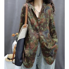 批发<b class='q'>棉麻</b>女装2025新款亚麻印花复古宽松个性洋气休闲百搭长袖西服