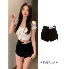 批发辣妹黑色高腰绑带短裤2025夏新款<b class='q'>修身</b>女设计感热裤纯欲弹力打底裤