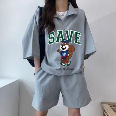 批发休闲运动<b class='q'>服</b>套装女夏季2026新款短袖短裤校园风可爱少女跑步两件