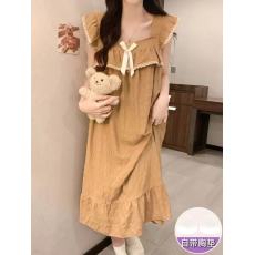 批发公主风带胸垫睡裙女夏季25年新款清新小飞袖轻柔提花云朵棉睡衣裙