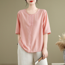 批发实拍文艺大码小清新宽松气质小衫 显瘦百搭法式衬衫 洋气刺绣上衣