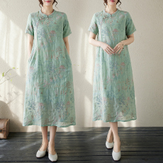 批发2026春夏实拍新中式国风刺绣改良旗袍年轻<b class='q'>高端</b>气质显瘦棉麻<b class='q'>连衣裙</b>