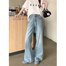 批发实拍 实价~美式复古浅蓝色阔腿牛仔<b class='q'>裤</b>女新款宽松垂感直筒拖地<b class='q'>裤</b>子