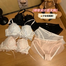 批发实拍实价 <b class='q'>性感</b>绑带蕾丝无钢圈<b class='q'>内衣</b><b class='q'>内裤</b>套装纯欲小胸聚拢胸罩