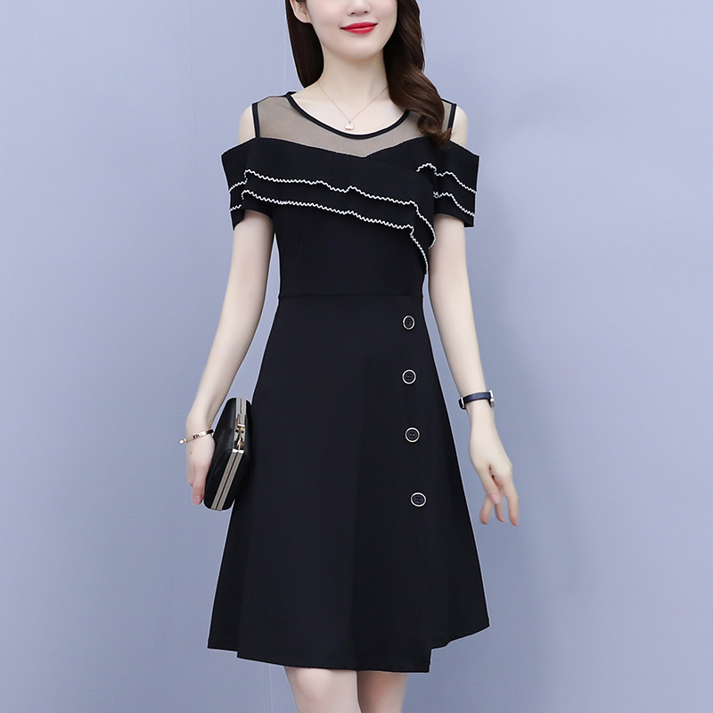 RY1582# 大码女装2026夏季韩版胖mm荷叶边网纱拼接遮肚显瘦洋气法式连衣裙