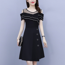 批发大码女装2026<b class='q'>夏</b>季韩版胖mm荷叶边网纱拼接遮肚显瘦洋气法式连衣裙