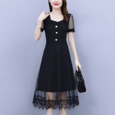 批发大码女装2026<b class='q'>夏</b>季韩版胖mm网纱拼接减龄显瘦洋气法式连衣裙女