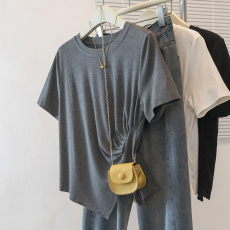 批发实拍<b class='q'>大码</b>女装<b class='q'>韩版</b>流行圆领短袖t恤夏胖妹妹宽松显瘦休闲百搭上衣