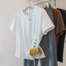 批发实拍<b class='q'>大码</b>女装<b class='q'>韩版</b>圆领流行短袖t恤夏胖妹妹休闲宽松显瘦减龄上衣