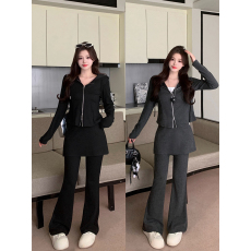 批发实拍2026春装新款胖mm大码女韩版休闲连帽卫衣遮胯显瘦微喇裤套装