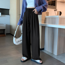 批发实拍实价冰丝薄款西装裤<b class='q'>女</b>高腰垂感拖地裤百搭显瘦宽松休闲阔腿<b class='q'>裤</b>