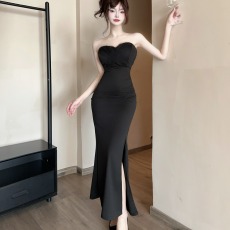 批发实拍性感<b class='q'>一字肩</b>开叉修身包臀长裙气质名媛抹胸挂脖晚礼服