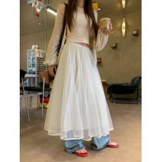 批发实拍实价2026~简约气质高品质日常百搭纱纱半身裙大裙摆叠穿