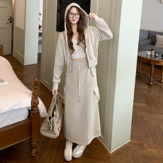 批发少女感时尚<b class='q'>运动服</b>套装女春季休闲运动连帽开衫卫衣长裙减龄两件套