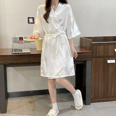 批发睡衣女夏季短袖冰丝薄款白色性感可爱睡袍裙韩版宽松家居服晨袍