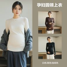 批发（现）实拍 纯色精品羊绒针织面料腰间皱褶百搭打底孕妇T恤