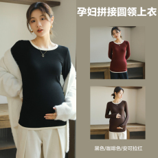 批发（现）实拍 超弹撞色精品羊绒假两件套长袖T恤内搭孕妇打底衫