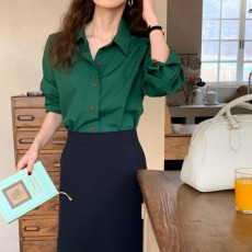 批发尺寸已更新 韩系 糖果色洋气百搭 纯色气质翻领单排扣长袖衬<b class='q'>衫</b>