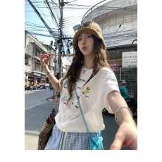 批发索罗娜180克 小袜子印花短袖小众设计ins风百搭宽松T恤<b class='q'>女</b>