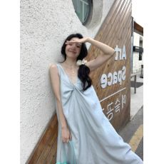 优质质量！韩系夏法式甜美圆领后背交叉宽松休闲无袖背心连衣裙女