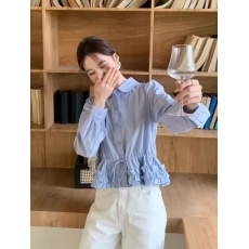 批发法式甜美下摆花边娃娃领长袖衬衫女2025早<b class='q'>春</b>新款高级气质绝美小衫