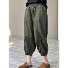 批发非实拍文艺复古棉麻休闲束脚八分裤<b class='q'>女</b>2026新款拼接宽松纯色<b class='q'>哈伦裤</b>