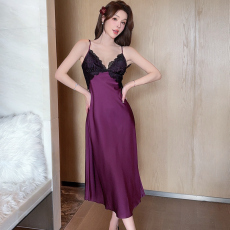 批发实拍性感睡衣女长款<b class='q'>吊带</b><b class='q'>睡裙</b>缎面冰丝蕾丝美背高级感带胸垫家居服