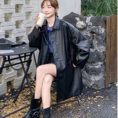 批发黑色美式气质甜酷炸街皮衣中长款外套女2025春季新款百搭PU皮夹克