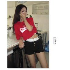 批发黑白拼接紧身运动休闲短裤女夏季短款<b class='q'>时尚</b>洋气学院风包臀热裤