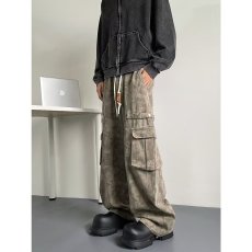 批发实拍实价 美式褶皱大口袋牛仔裤女街舞<b class='q'>嘻哈</b>阔腿工装拖地裤