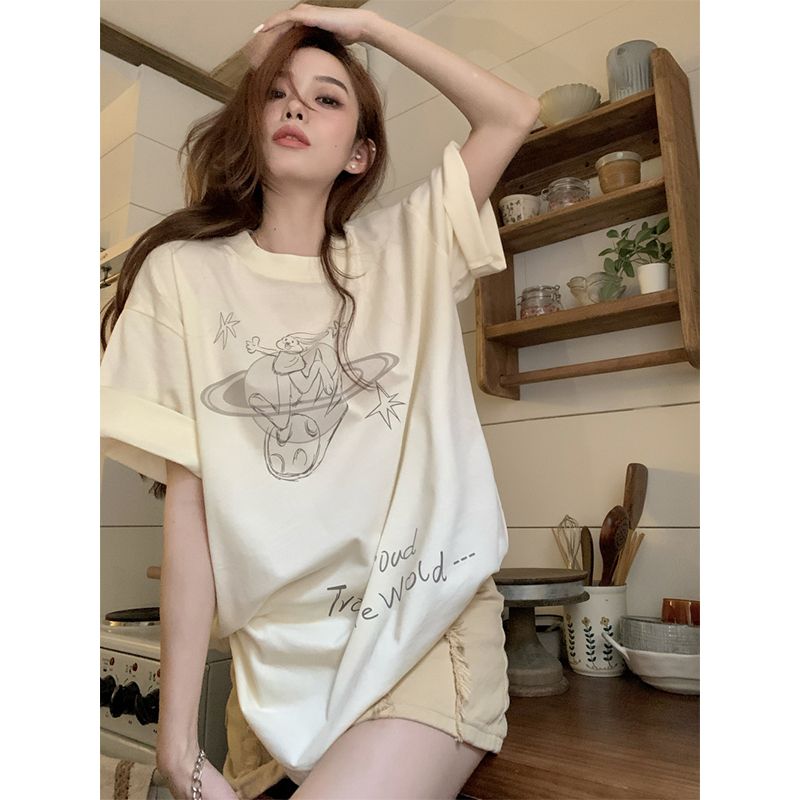 MY976# 纯棉短袖t恤女大码韩版夏季新款设计感卡通宽松胖mm上衣女裝貨源服裝批發