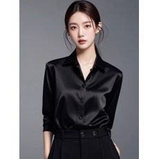 批发高级感轻奢醋酸缎面黑<b class='q'>衬衫</b>女长袖<b class='q'>职业</b>法式小众OL<b class='q'>衬衣</b>