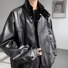 批发夏夏穿搭美式外套男春<b class='q'>秋</b>宽松休闲痞帅机车皮衣短款情侣防风外套