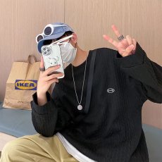 批发卫衣chic<b class='q'>港风</b>男春秋季潮牌帅气宽松圆领打底衫秋冬设计感针织上衣