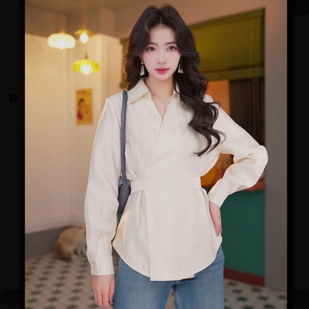 첸 좋은 청소 다른 꿈 항구 바람 레트로 단색 여성 셔츠 루즈핏 슬림해 보이는 맨위 dl3903198