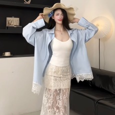 批发CallmeEar// 冰岛慕斯宽松百搭蕾丝衬衫/显瘦长款蕾丝半身裙