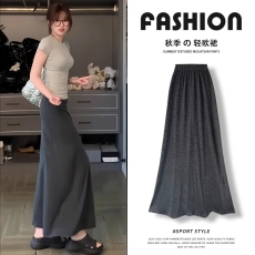 批发法式灰色<b class='q'>包臀</b>半身裙女春秋2024新款高腰a字伞裙显瘦气质鱼尾裙子